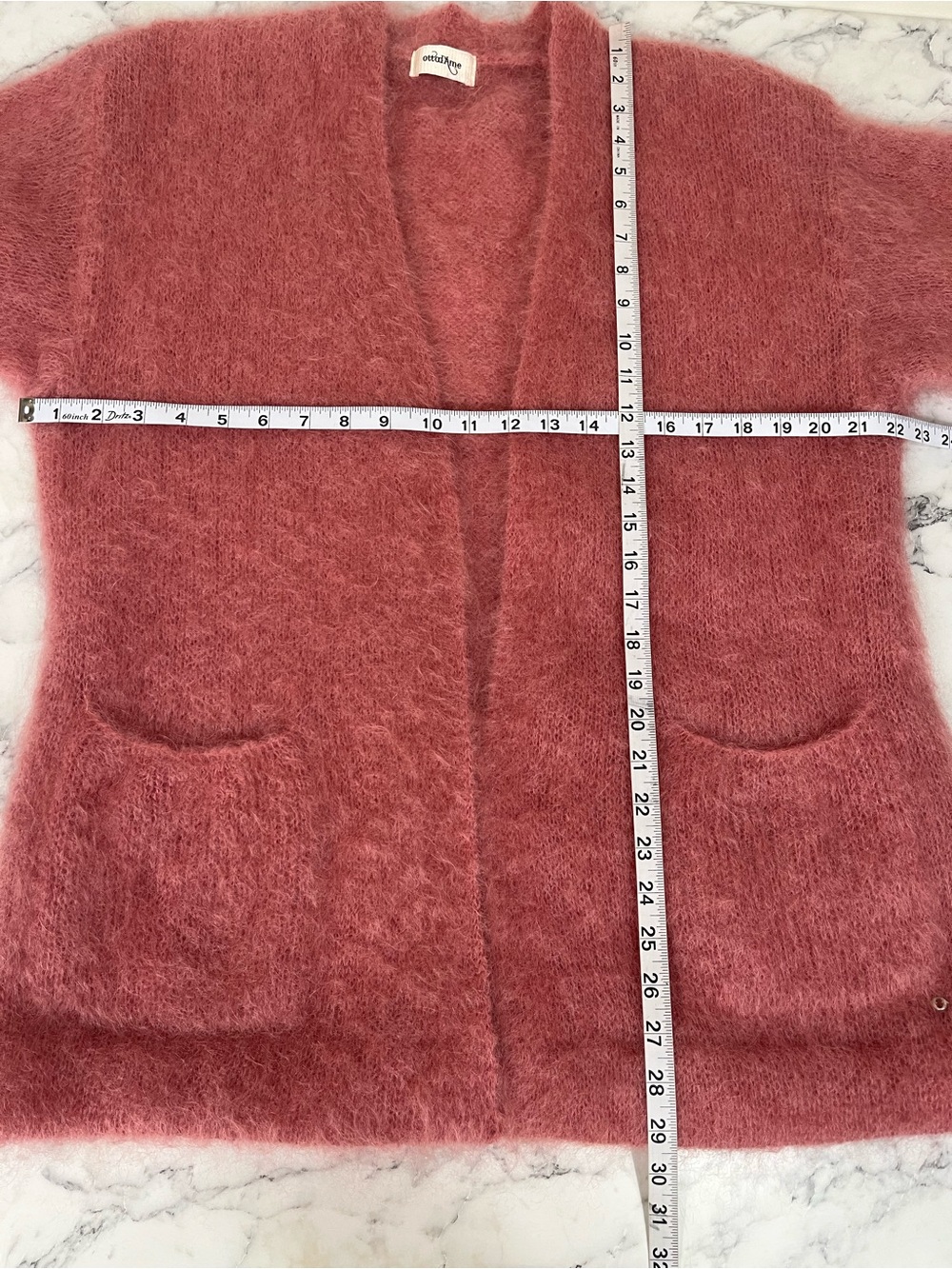 Anthropologie Ottod'ame Mohair Cardigan Sweater Pink Open Front Balloon Sleeves - Picture 8 of 9